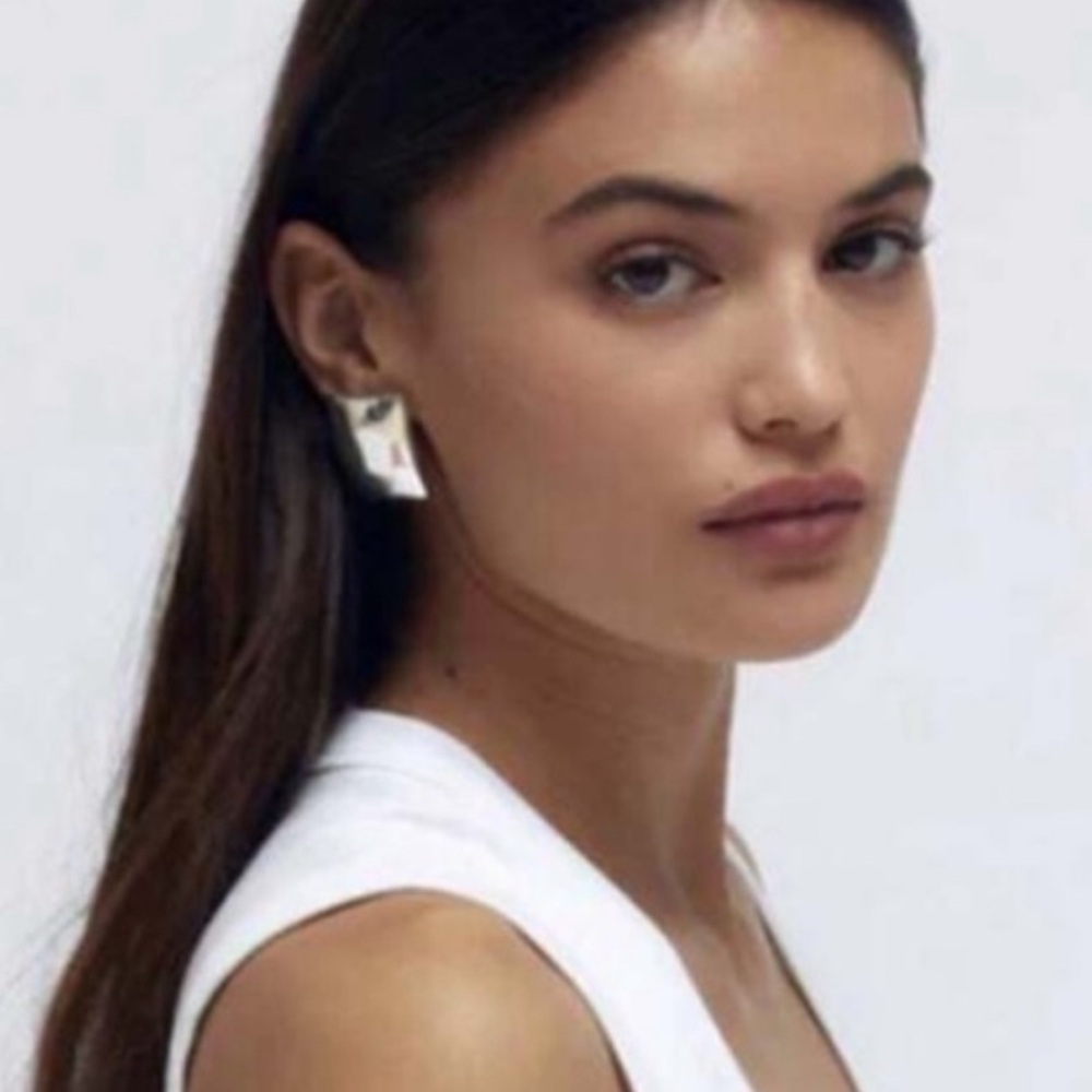 New! Zara Silver Rectangle Statement Earrings (10… - image 2